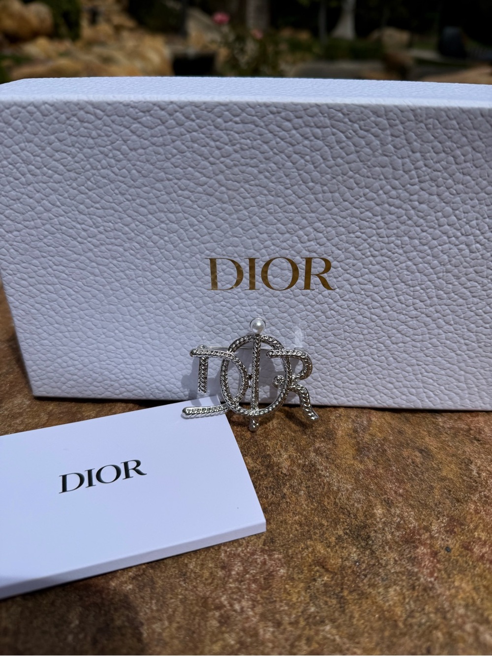 Genuine DIOR  Silver Logo Brooch pin with Pearl Accent stunning rope western - Picture 3 of 8